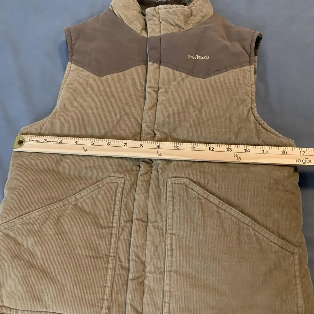 OshKosh Vest Boys 12 Tan Corduroy Reversible Camo Quilted Puffer‎ Jacket